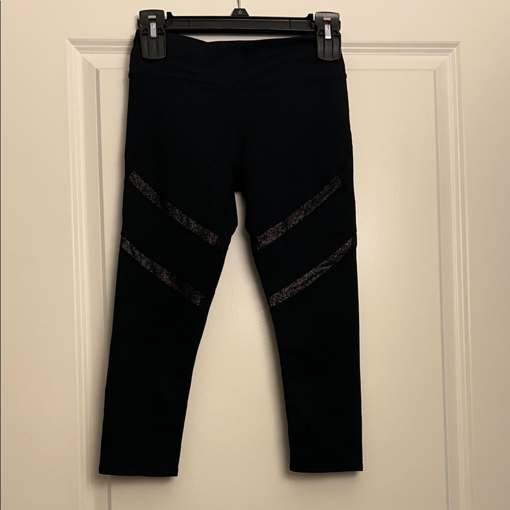 Fabletics Black Leggings with Glitter Stripes